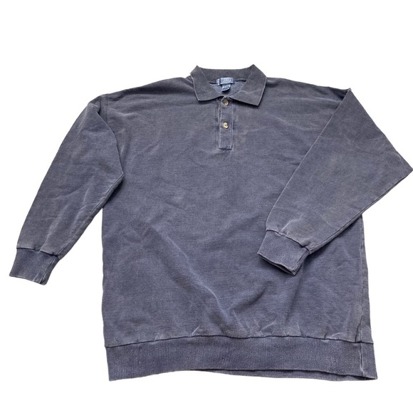 Vintage Other - Vintage Stone Wash Finish Blue Polo Collar Pullover Sweatshirt